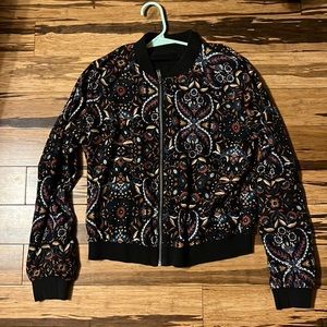 patterned bomber jacket